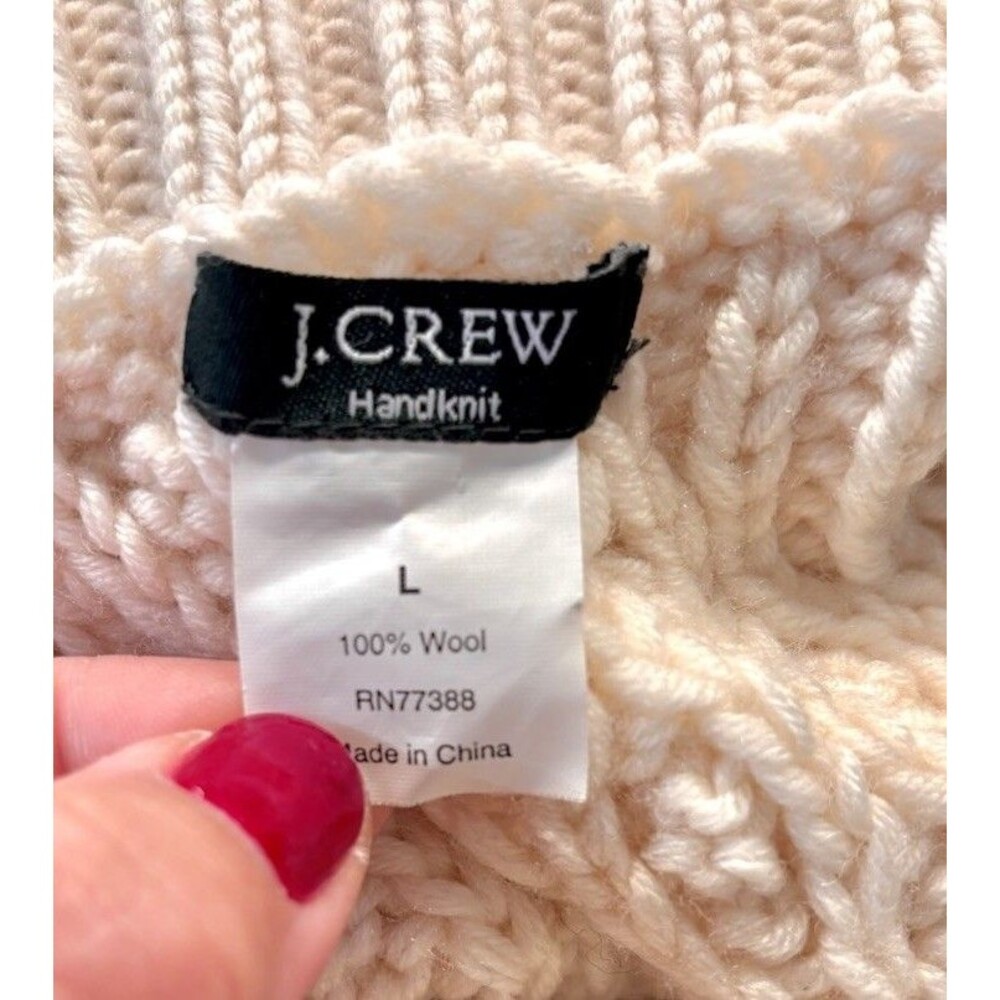 J.Crew Cableknit Chunky Sweater Cream Fisherman Sz L Handknit 100% Wool Retro 90 - Picture 5 of 8